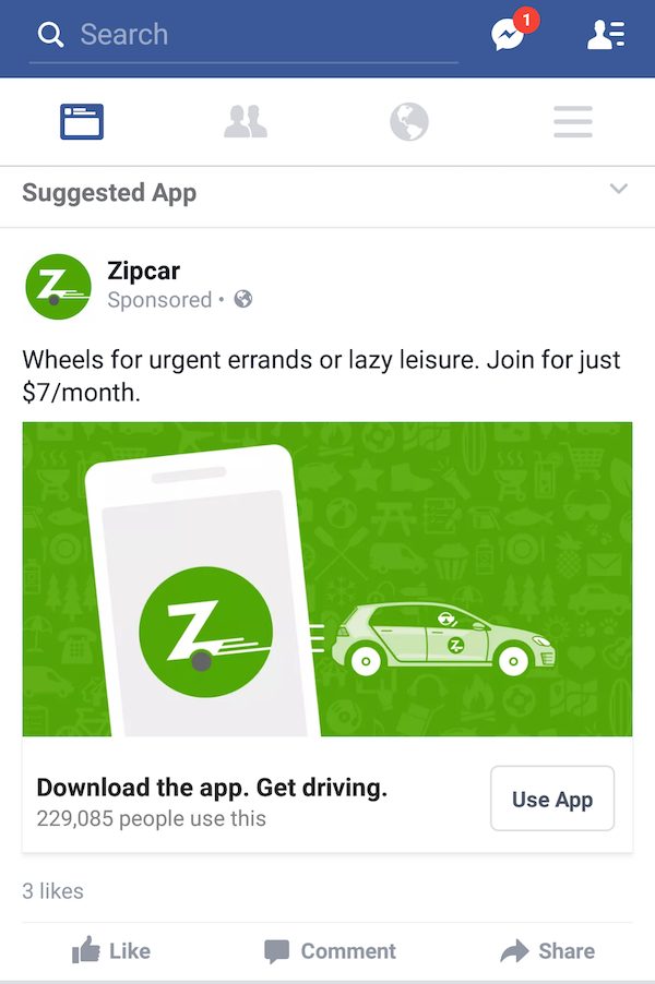 Zipcar sponsored ad